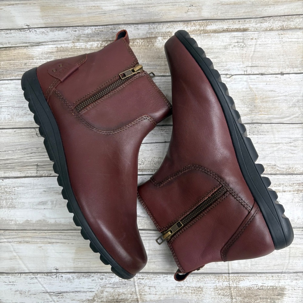 Taos Select Leather Ankle Boots Size 9 Burgundy Comfort Side Zip Bootie Gorpcore - Picture 6 of 10